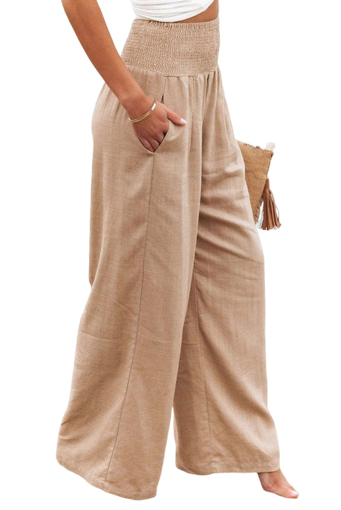 Smocked Wide Waistband High Waist Wide Leg Pants